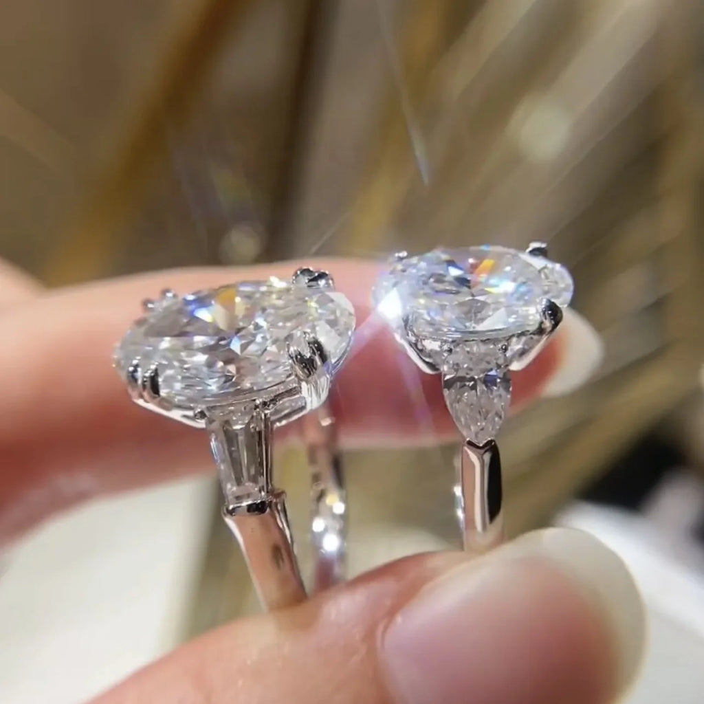 Oval Cut Three Stone Design VVS DEF Color IGI Lab Diamond CVD Women Ring