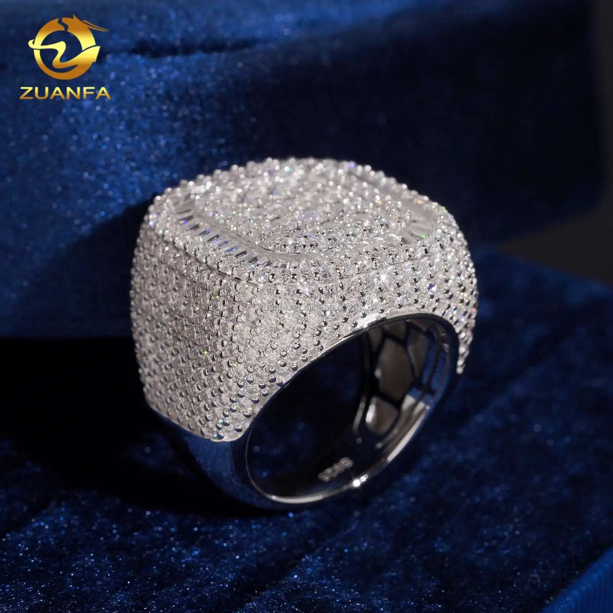 2026 New Arrivals Fashion Jewelry Square Shape Iced Out Hip Hop Moissanite 925 Sterling Silver Claw Setting Pinky Finger Ring