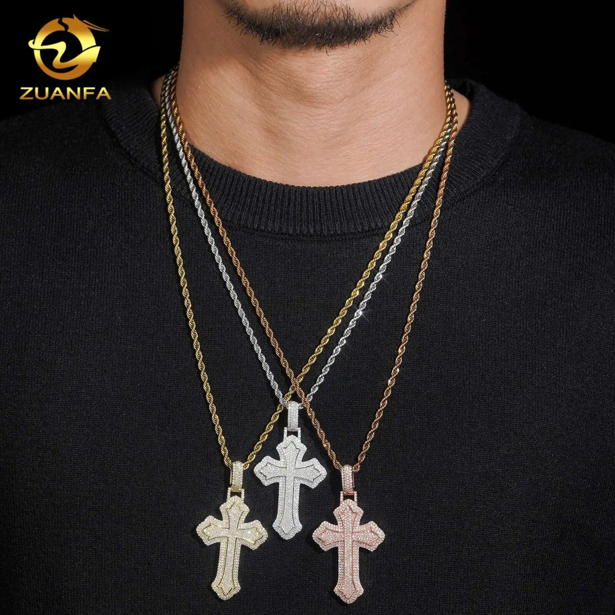 Hip Hop Iced Out Fine Jewelry 18K Gold Plated 925 Sterling Silver VVS Moissanite Pass Diamond Tester Cross Charm Pendant