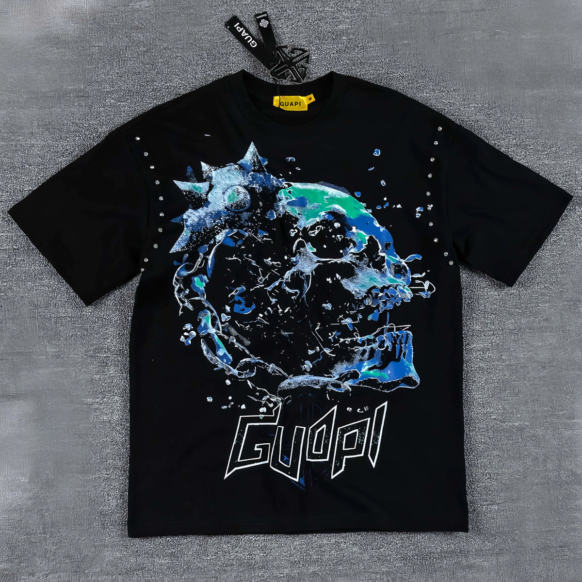 2026 High Quality Cotton Gothic Short Sleeve Skull Printed Hot Drilling T-shirts Low Price Wholesale GUAPI Men's T-shirts