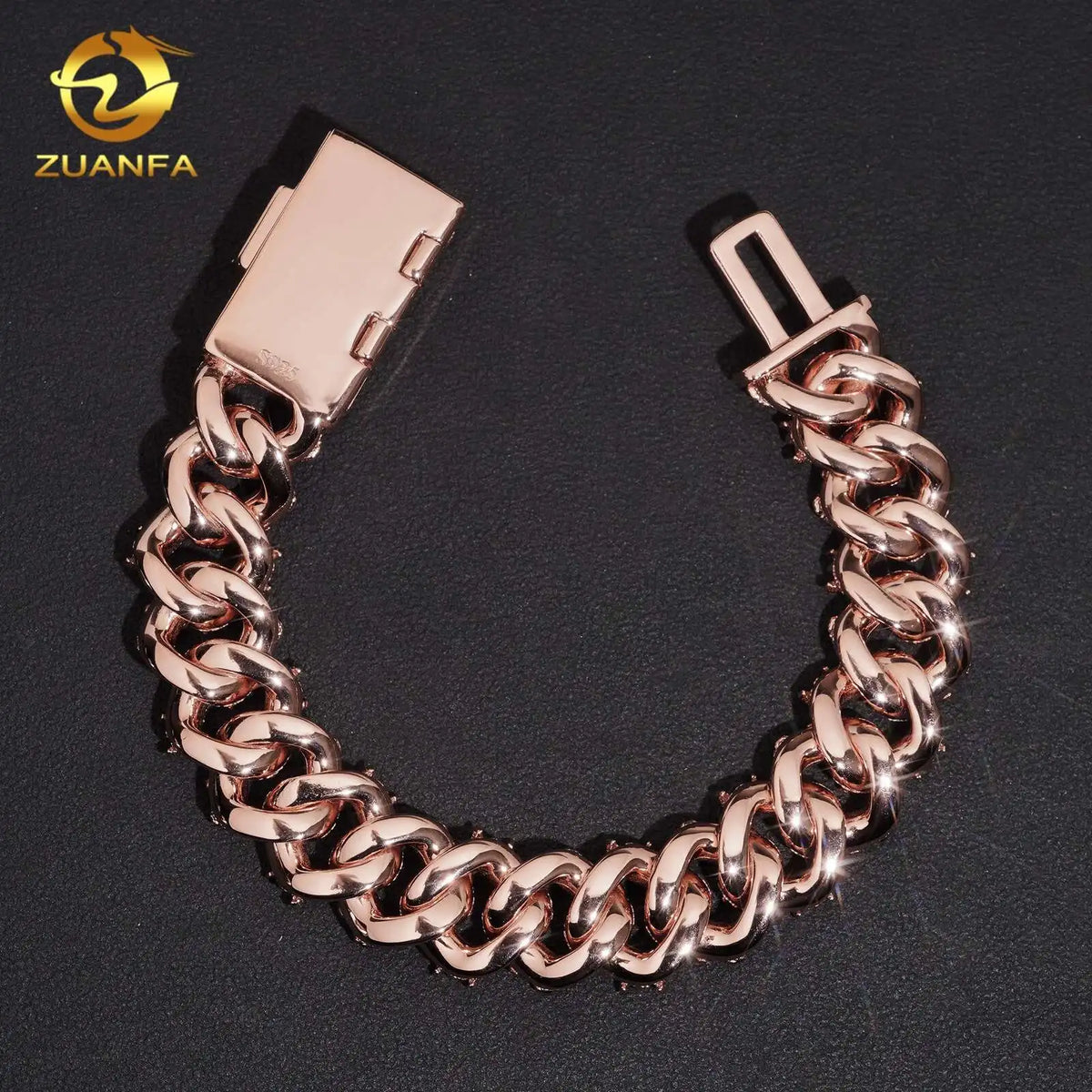 Hip Hop Moissanite Bracelet 925 Sterling Silver Rose Gold Plated GRA Moissanite Iced Out Diamond Cuban Link Bracelet