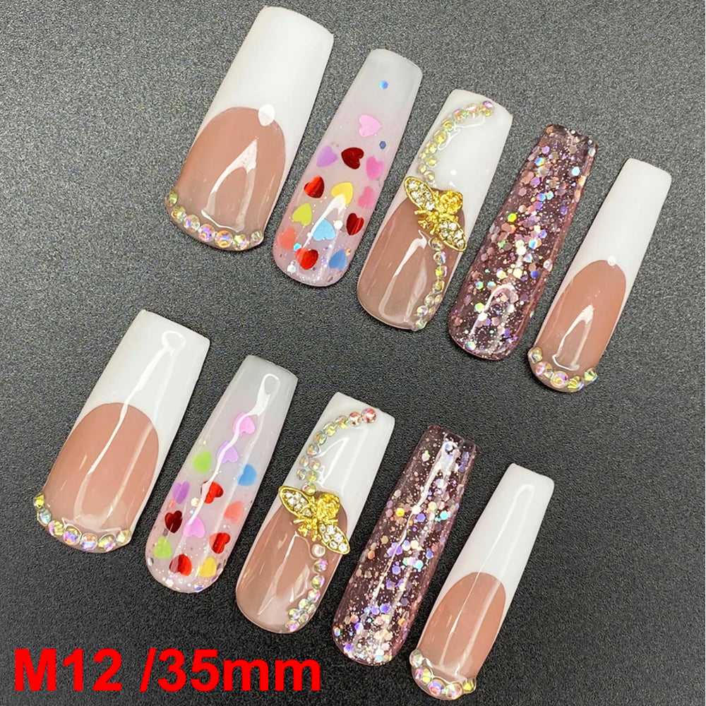 Gorgeous Salon Design Glossy Gel Carved False Nails Art Wholesale 10PCS Covered Decoration UV Gel Private Label Handmade Nails - M12 / 40g