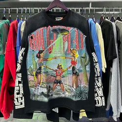 High Quality Heavyweight 100% Cotton New Brand Rough Play Long Sleeved High Street Retro Acid Washed Print Eco-Friendly Hoodies