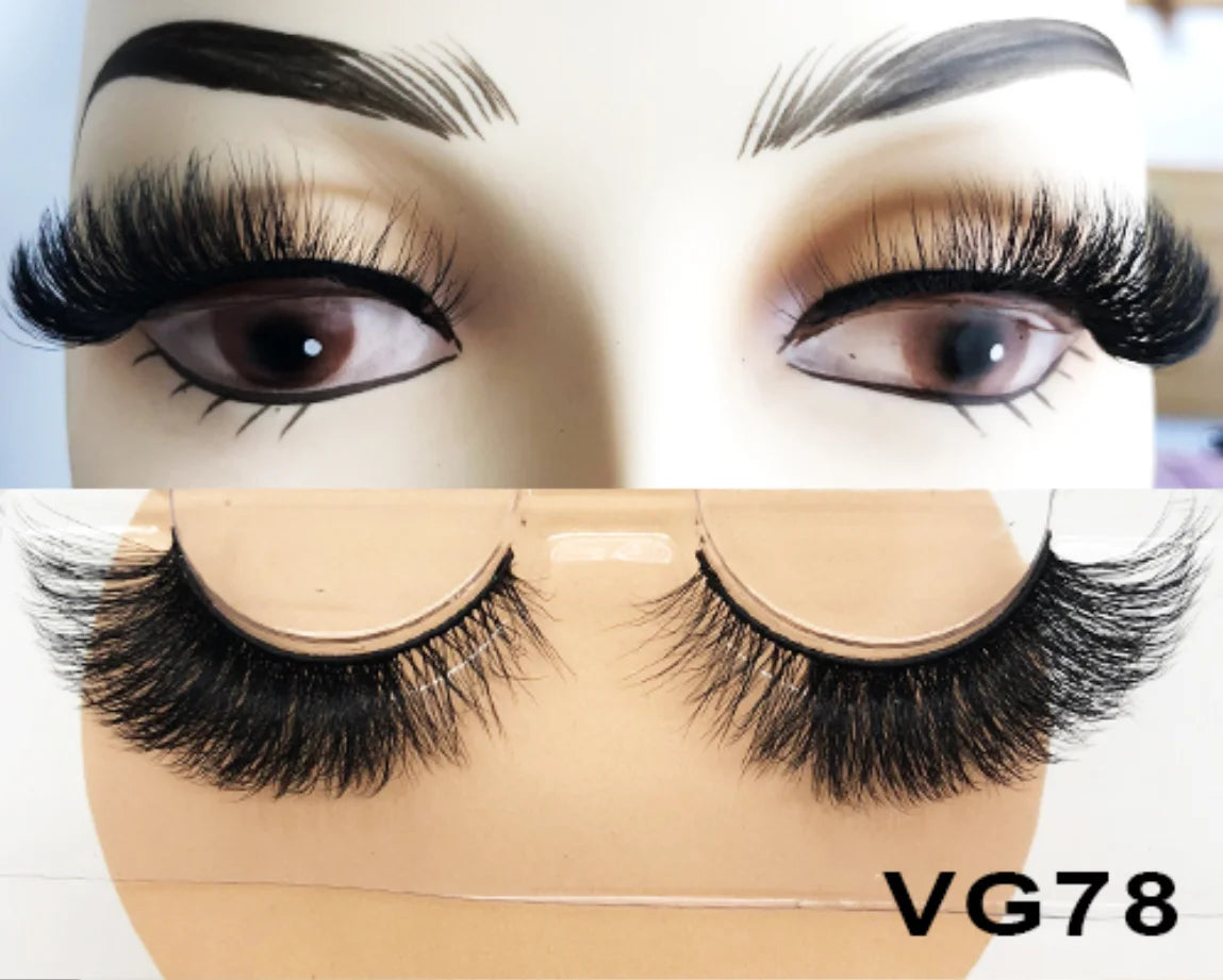 Wholesale Vegan FAUX Mink Eyelashes 25mm 3D Fluffy Full Strip Lashes with Box Cruelty-Free Vendors - Natural Long / VG78