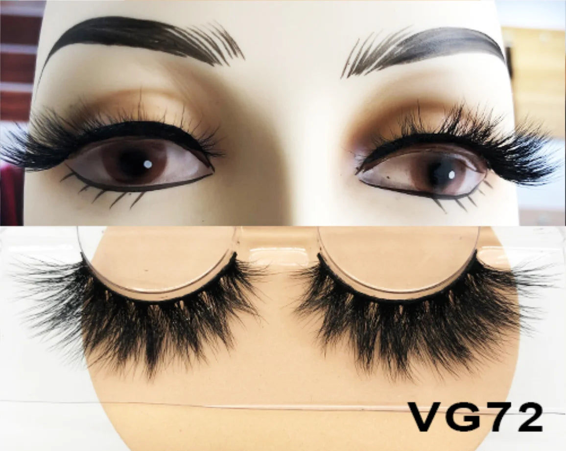 Wholesale Vegan FAUX Mink Eyelashes 25mm 3D Fluffy Full Strip Lashes with Box Cruelty-Free Vendors - Natural Long / VG72