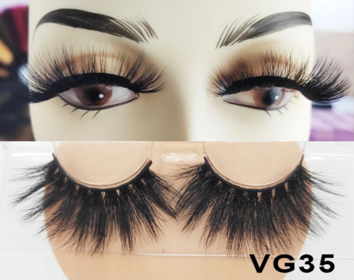 Wholesale Vegan FAUX Mink Eyelashes 25mm 3D Fluffy Full Strip Lashes with Box Cruelty-Free Vendors - Natural Long / VG35