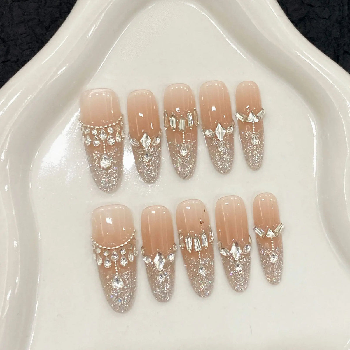 Design 100 Collection High Quality 10pcs Press-On French Square Fake Nails Luxury Handmade Acrylic Gel for Fingers Art Handmade - 35