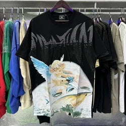 2026 High Quality Cotton Gothic Short Sleeve Skull Printed Hot Drilling T-shirts Low Price Wholesale GUAPI Men's T-shirts - Black9
