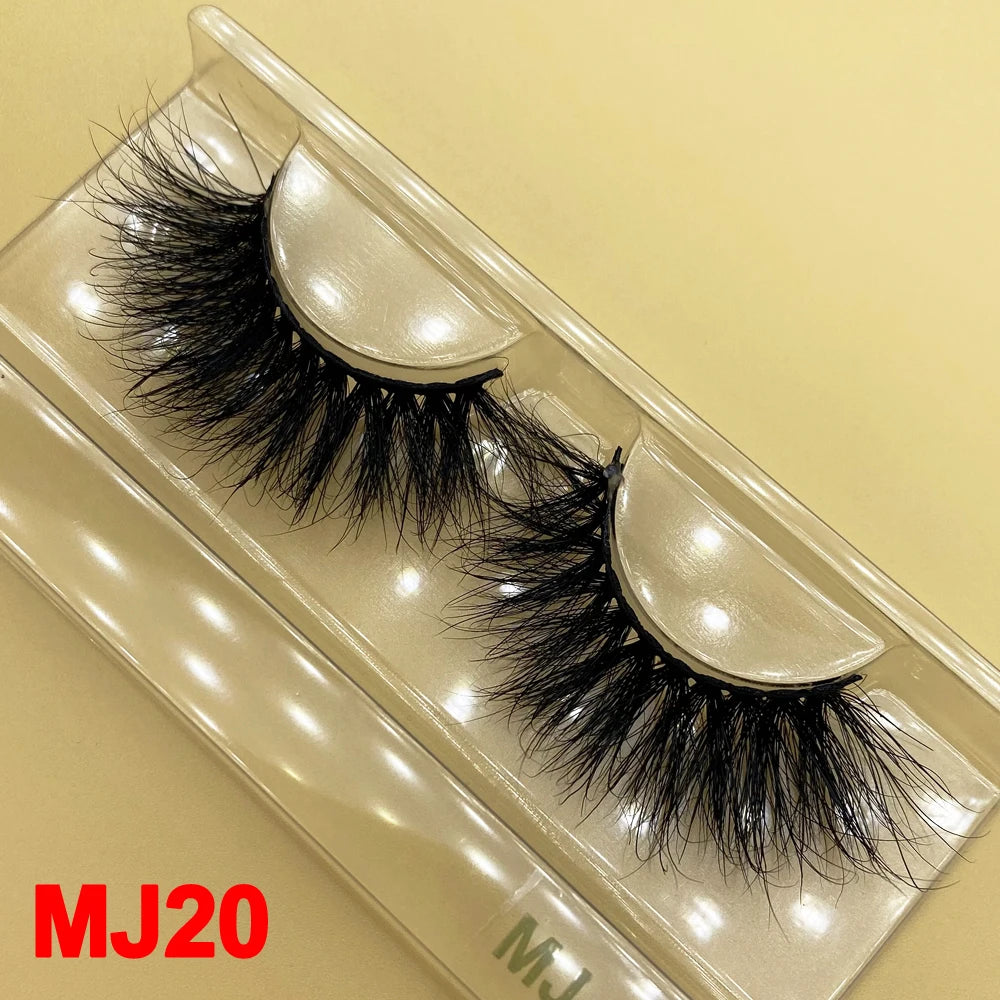 100% Cruelty Free 25mm Super Curl Dense Mink Lashes 3D Wispy Thick Fluffy Russian Strip Eyelashes Custom Logo Private Label - MJ-20 / Long/Fluffy/Thick/Cross