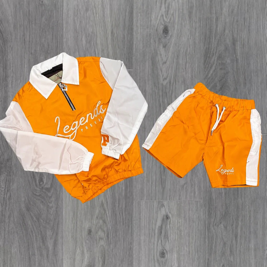 Custom Streetwear Men Windbreaker Nylon Jacket and Shorts Set Zip up Nylon Two Piece Windbreaker Short Set Tracksuit for Mens - Orange