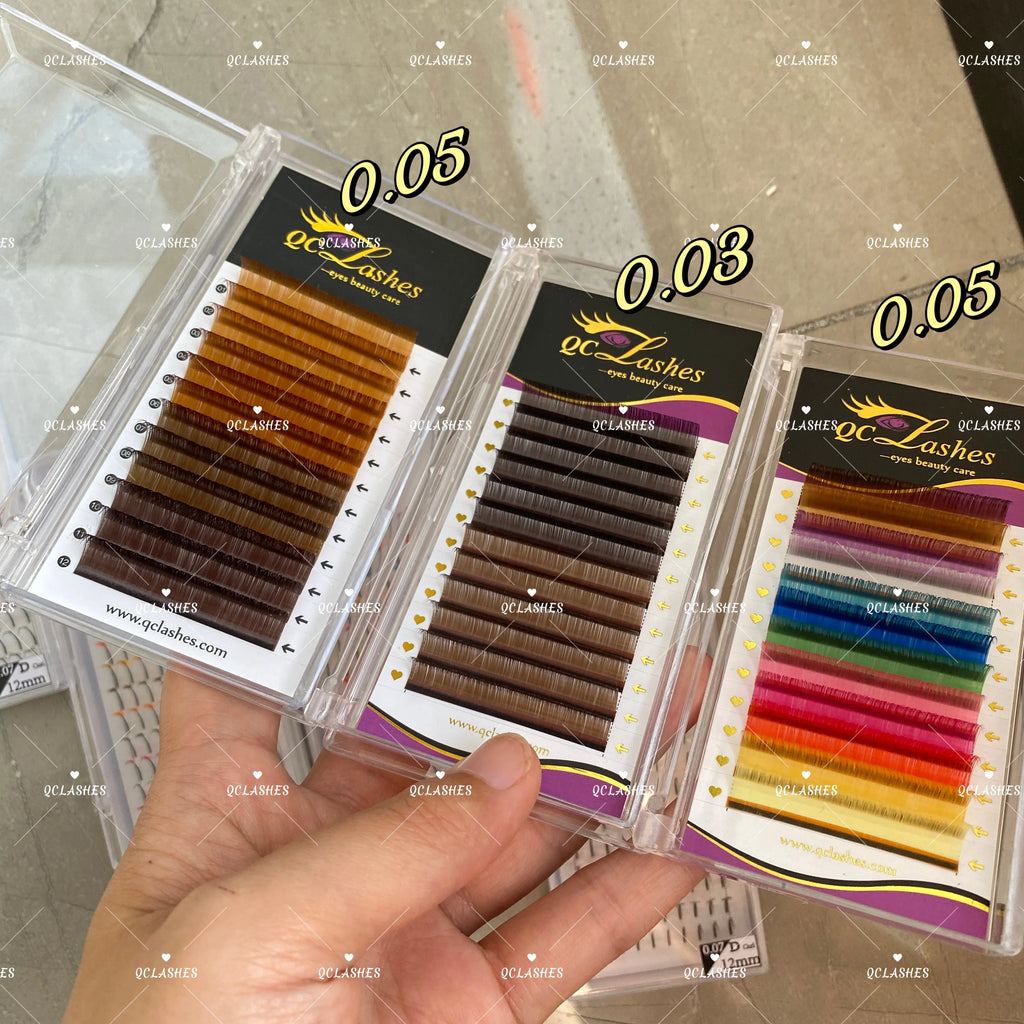 Custom 0.03 0.05 0.07 Volume Rainbow Lash Tray Vendor Wholesale Private Label Individual Mix Brown Colorful Eyelash Extensions