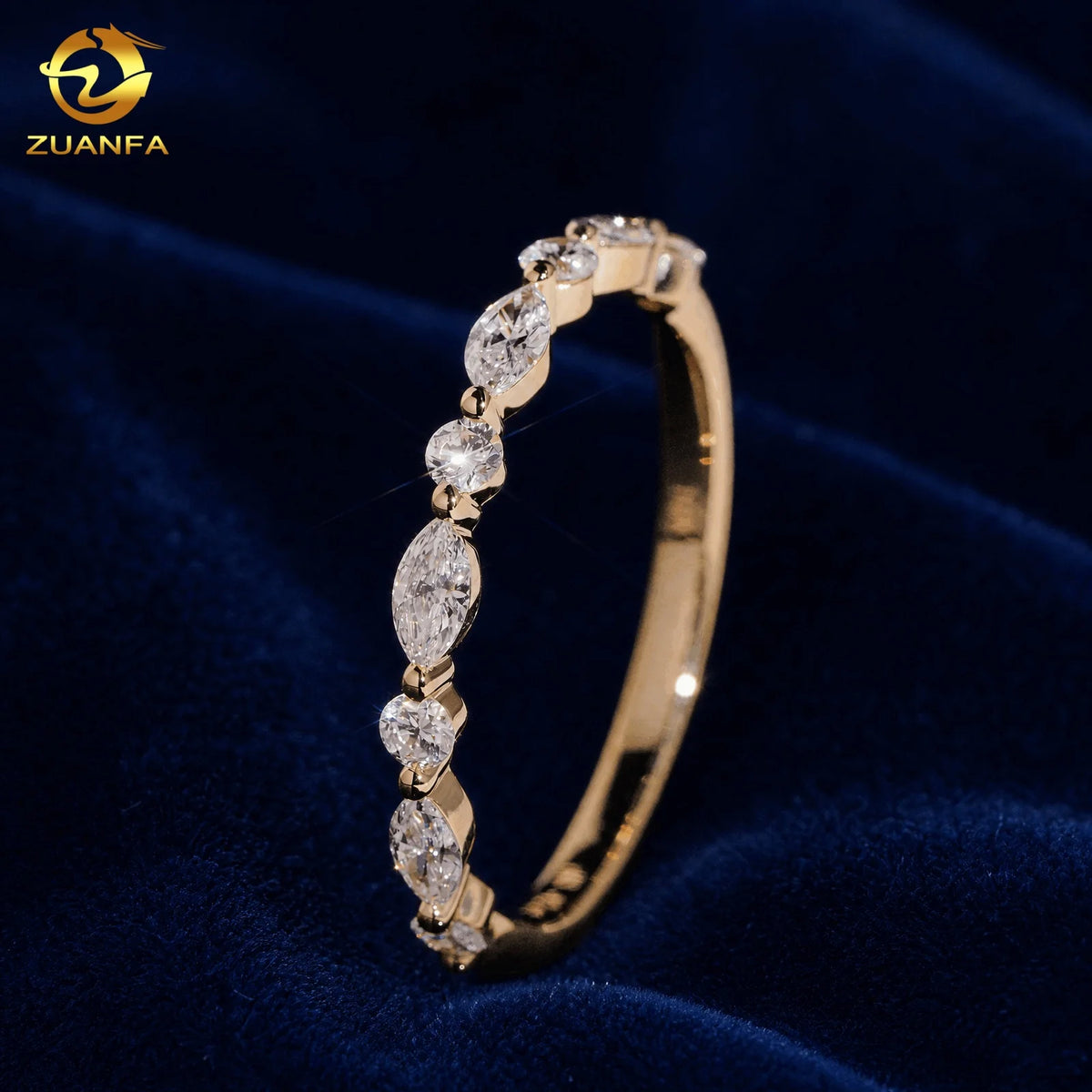 Hot Sale Lab Grown Diamonds Marquise and Round Shape Real 10K Solid Yellow Gold Lab Diamonds Half Pave Band Zuanfa Fine Rings - Gold / ****
