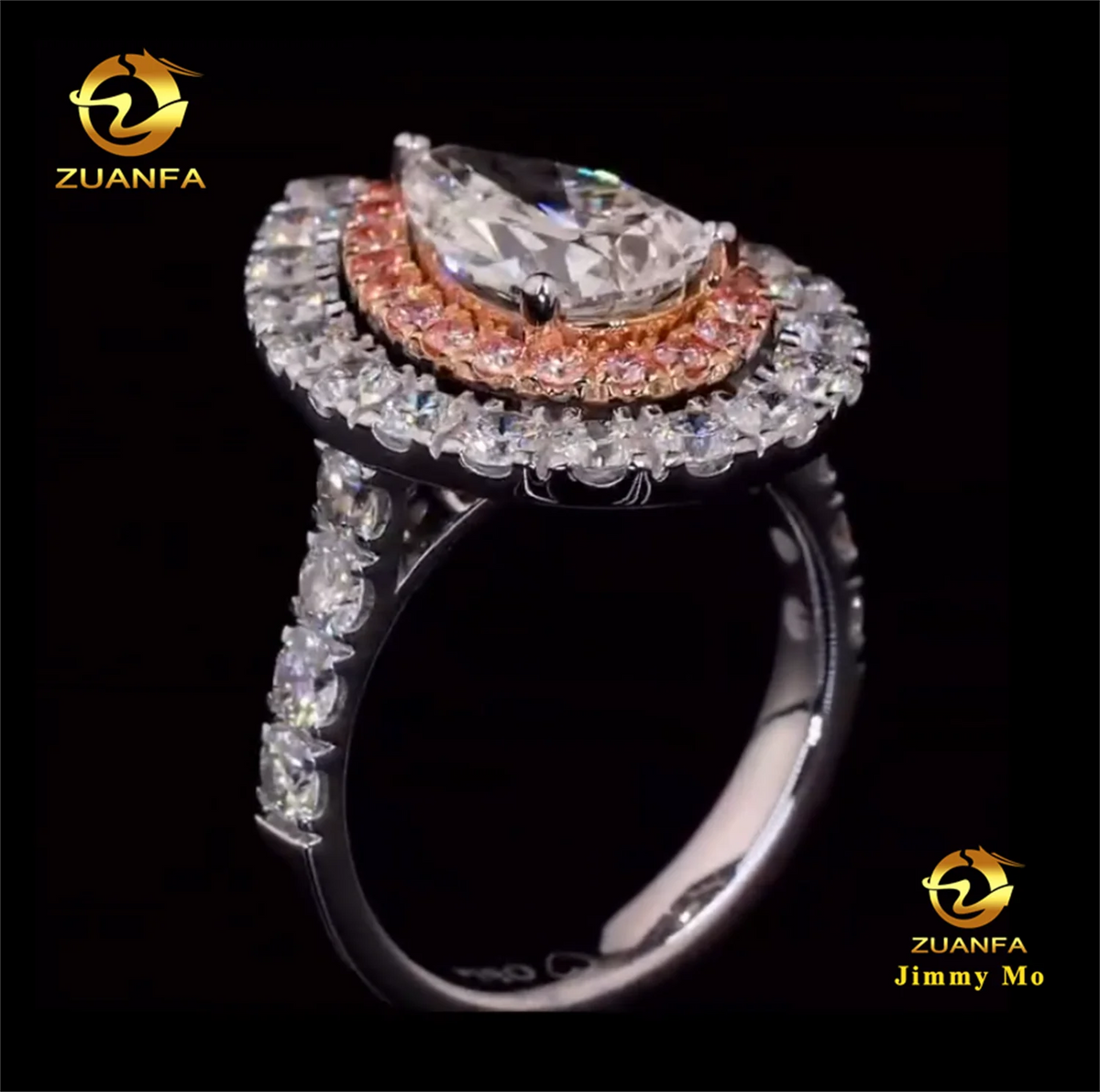 Custom Made Luxury IGI 14k White Gold Bridal Gorgeous 1ct Pear Lab Grown CVD Diamond Engagement Women Style Band Ring Set