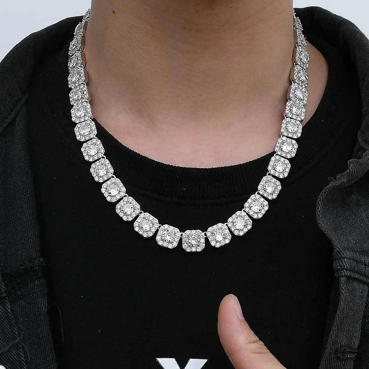 Fancy Large Tennis 10mm  Chain with GRA Moissanite 925 Sterling Silver 14K Gold Plated Hip Hop Jewelry Link Chain