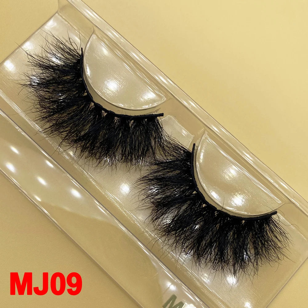100% Cruelty Free 25mm Super Curl Dense Mink Lashes 3D Wispy Thick Fluffy Russian Strip Eyelashes Custom Logo Private Label - MJ-09 / Long/Fluffy/Thick/Cross