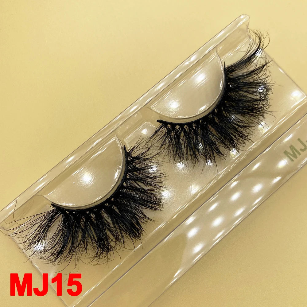 100% Cruelty Free 25mm Super Curl Dense Mink Lashes 3D Wispy Thick Fluffy Russian Strip Eyelashes Custom Logo Private Label - MJ-15 / Long/Fluffy/Thick/Cross