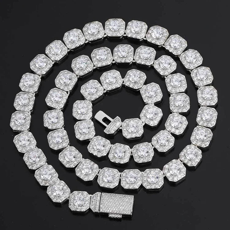 Fancy Large Tennis 10mm  Chain with GRA Moissanite 925 Sterling Silver 14K Gold Plated Hip Hop Jewelry Link Chain - 10mm-White