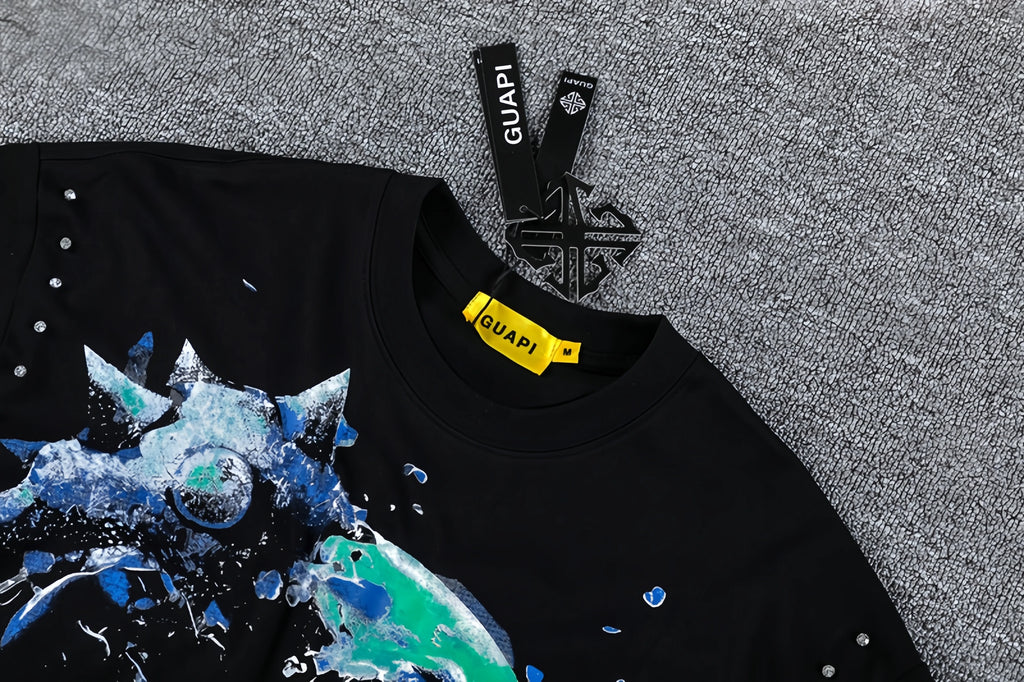 2026 High Quality Cotton Gothic Short Sleeve Skull Printed Hot Drilling T-shirts Low Price Wholesale GUAPI Men's T-shirts