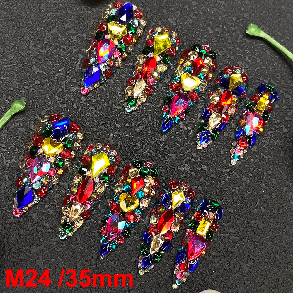 Gorgeous Salon Design Glossy Gel Carved False Nails Art Wholesale 10PCS Covered Decoration UV Gel Private Label Handmade Nails - M24 / 40g