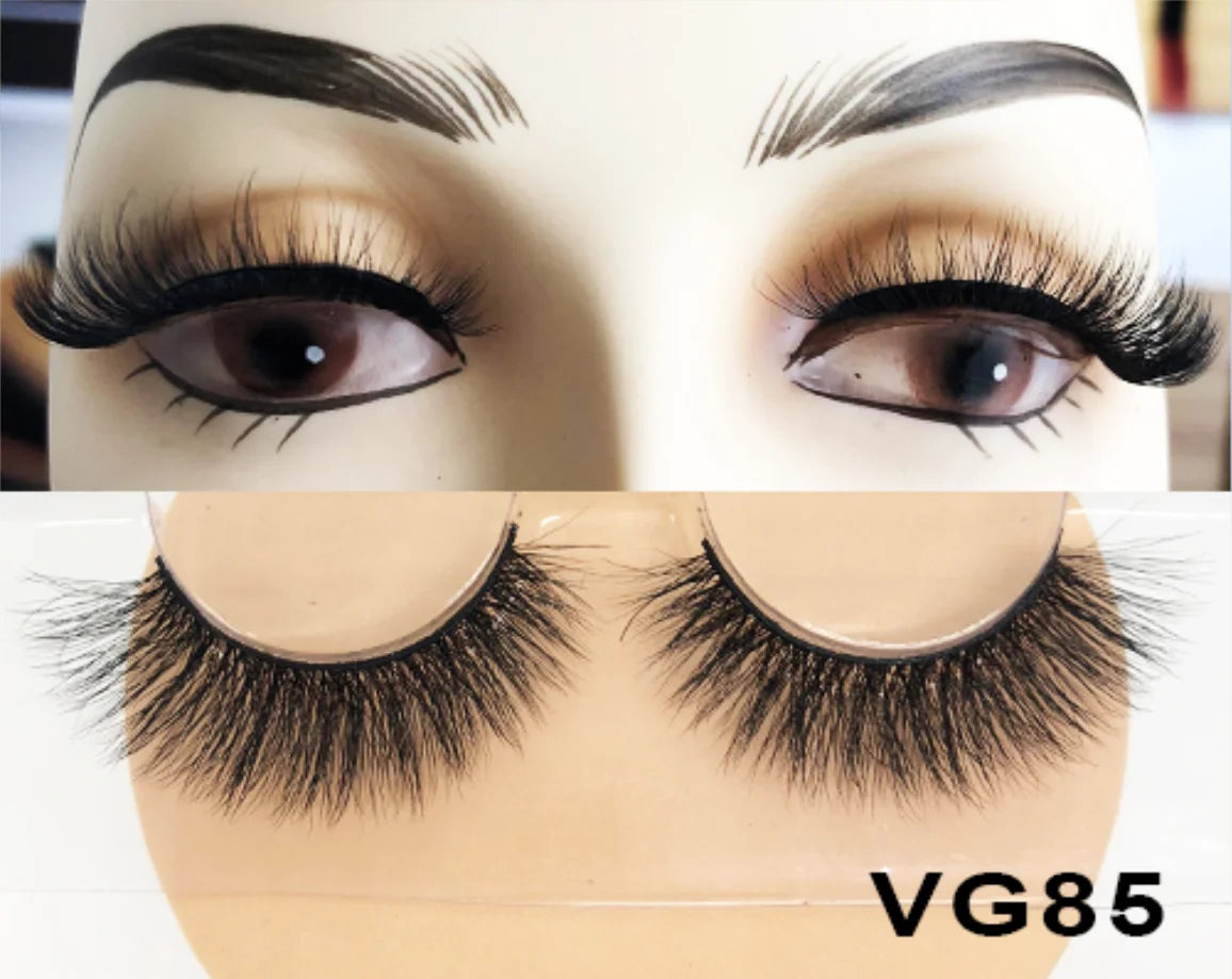 Wholesale Vegan FAUX Mink Eyelashes 25mm 3D Fluffy Full Strip Lashes with Box Cruelty-Free Vendors - Natural Long / VG85