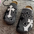 Manufacturer Custom Unisex Patch Cross Clog Shoes High Quality Genuine Leather Anti Slippery Cork Sole Clog Shoes for Men - Grey