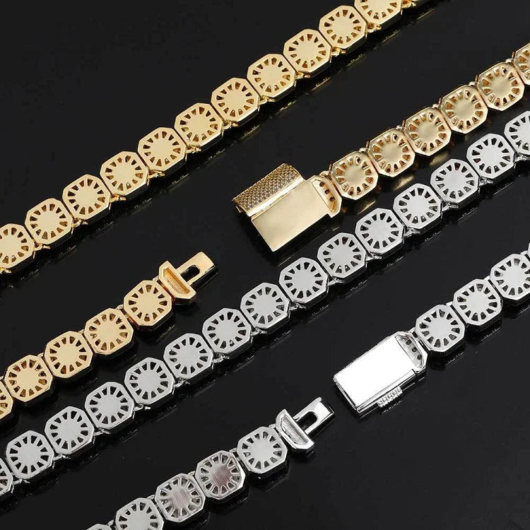 Fancy Large Tennis 10mm  Chain with GRA Moissanite 925 Sterling Silver 14K Gold Plated Hip Hop Jewelry Link Chain