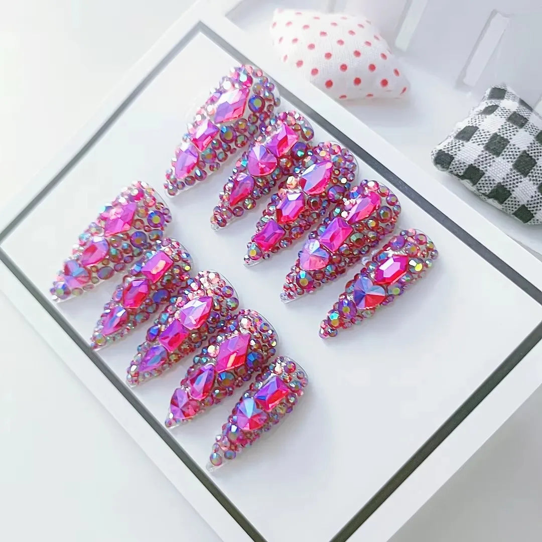 Design 100 Collection High Quality 10pcs Press-On French Square Fake Nails Luxury Handmade Acrylic Gel for Fingers Art Handmade