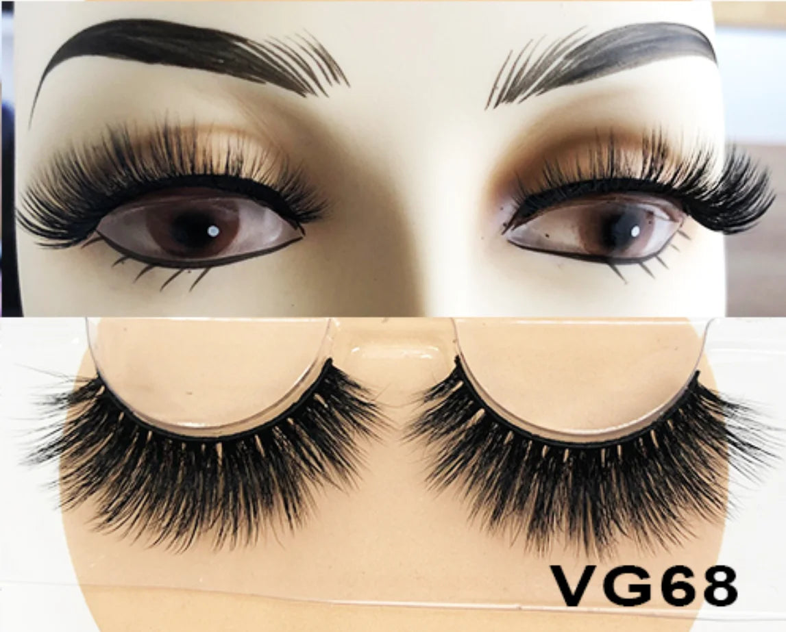 Wholesale Vegan FAUX Mink Eyelashes 25mm 3D Fluffy Full Strip Lashes with Box Cruelty-Free Vendors - Natural Long / VG68