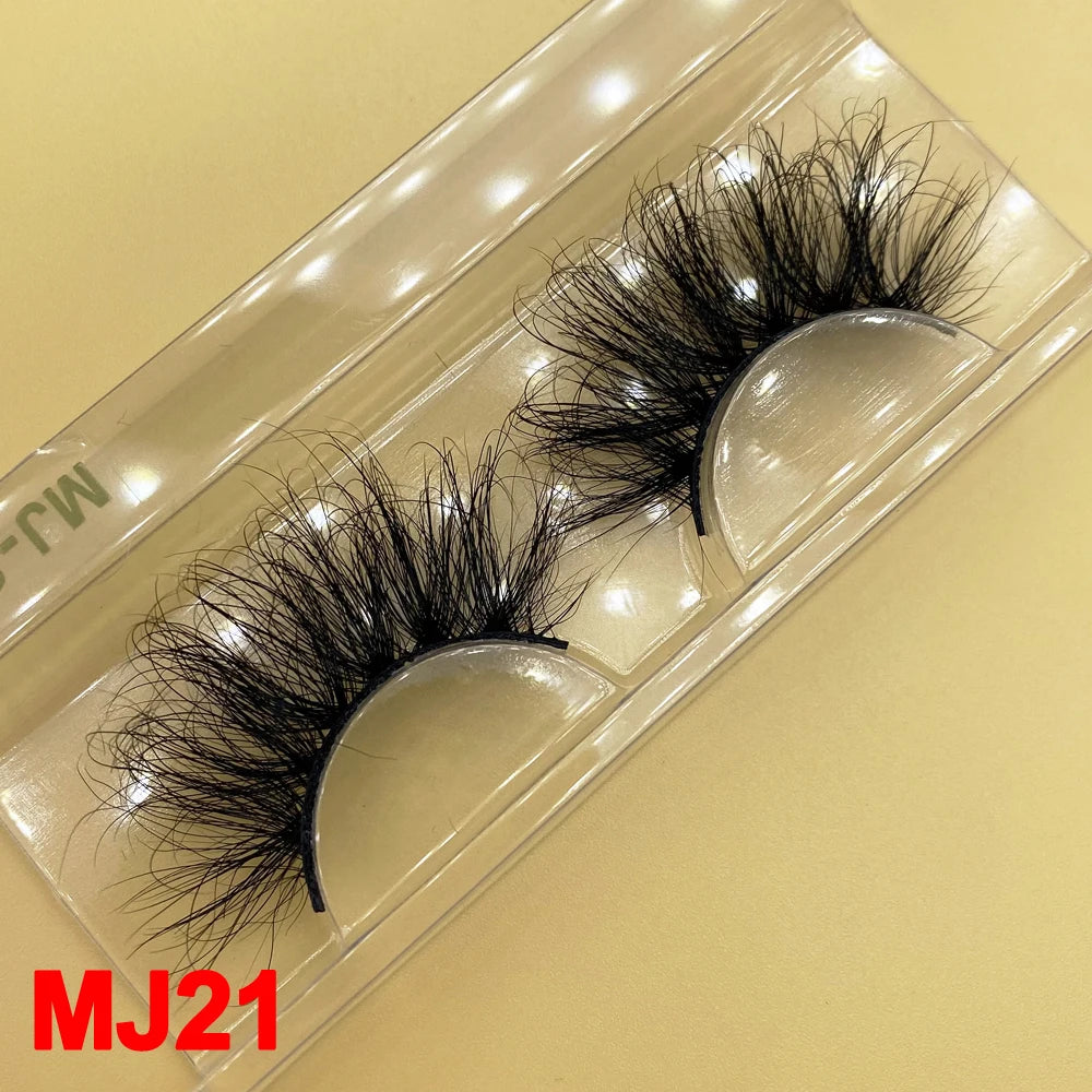 100% Cruelty Free 25mm Super Curl Dense Mink Lashes 3D Wispy Thick Fluffy Russian Strip Eyelashes Custom Logo Private Label - MJ-21 / Long/Fluffy/Thick/Cross