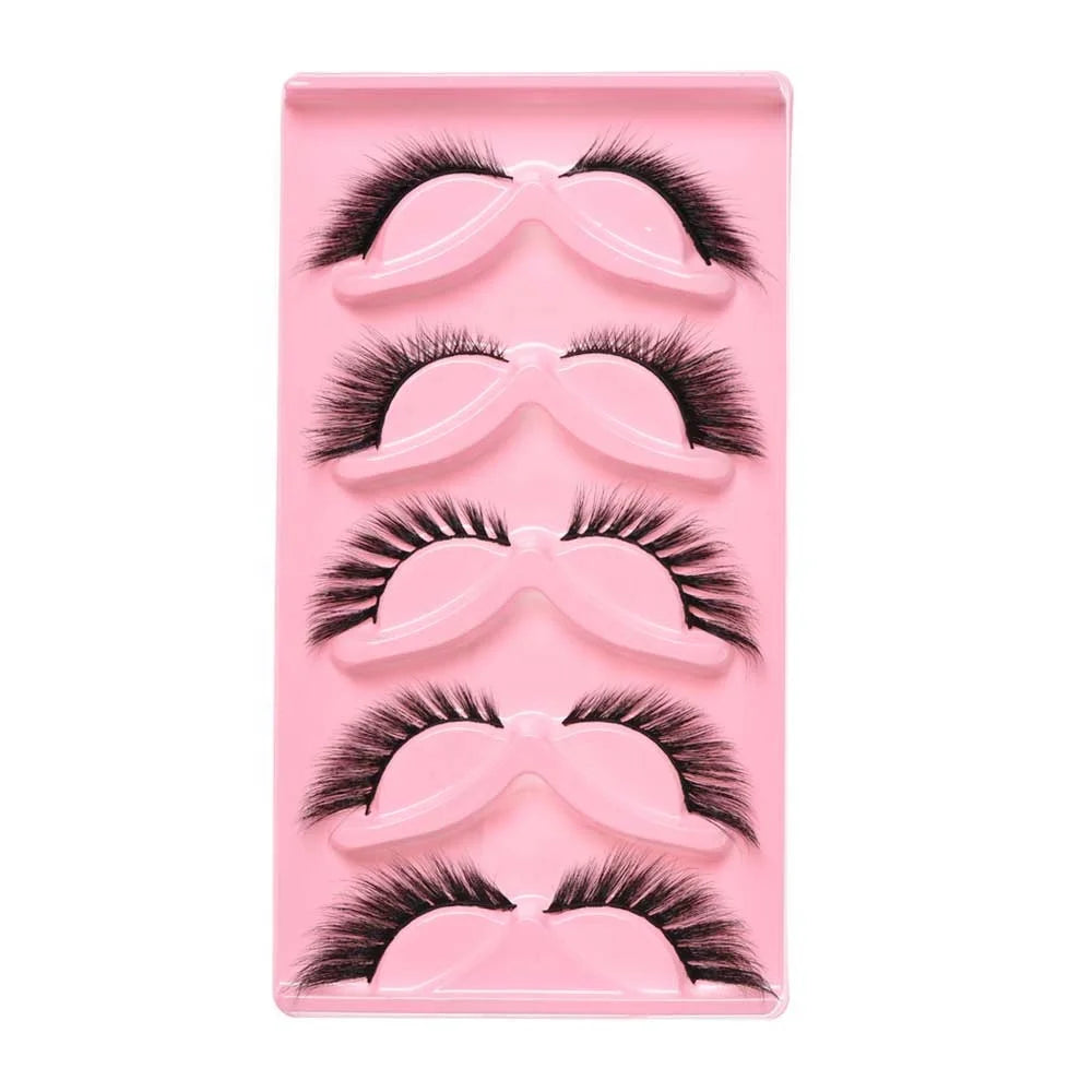 8D Wispy Cat Eye Fox Faux Mink Lashes 5 Pairs Full Strip Winged Eyelashes Pack