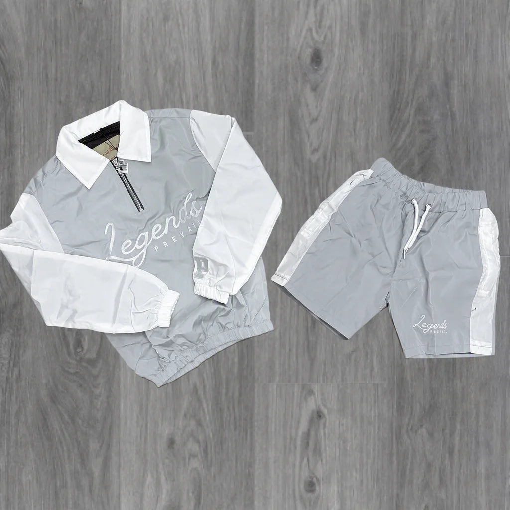 Custom Streetwear Men Windbreaker Nylon Jacket and Shorts Set Zip up Nylon Two Piece Windbreaker Short Set Tracksuit for Mens - White