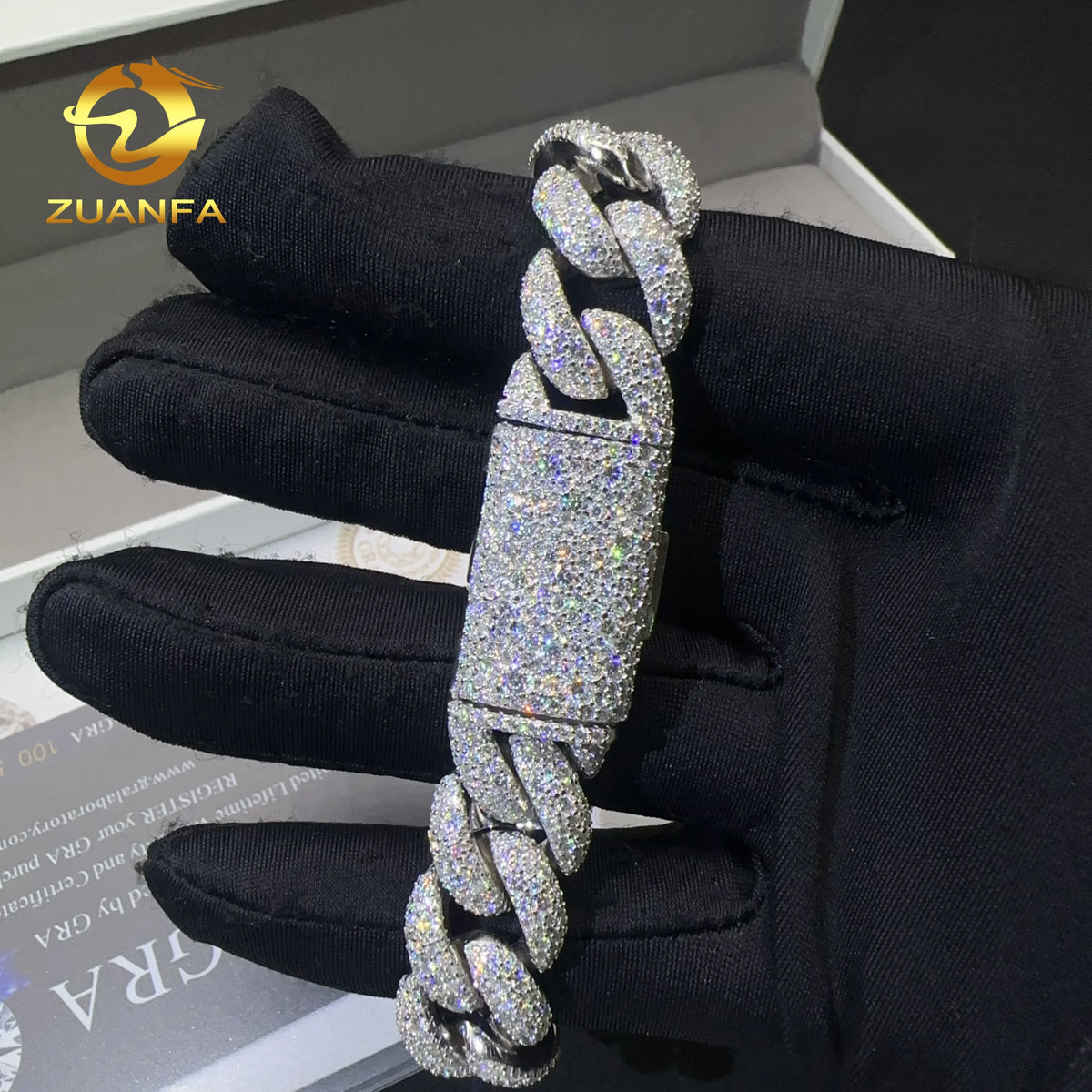 12mm 15mm 18mm Width Fashion Stylish Mosaic Setting New Design S925 Iced Out Hip Hop Jewelry VVS Moissanite Man Cuban Bracelet - Silver-15mm FH2850