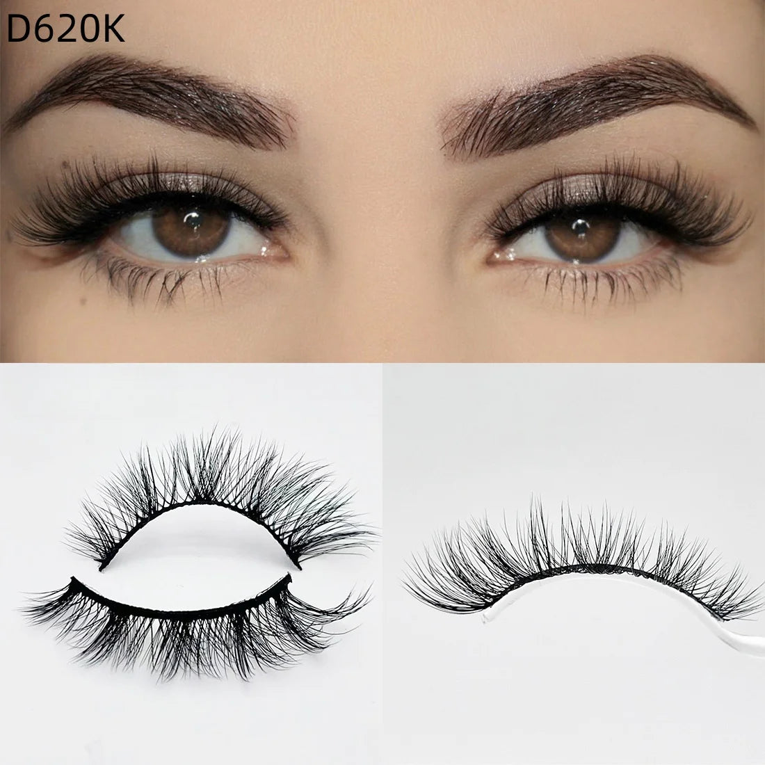 8D Wispy Cat Eye Fox Faux Mink Lashes 5 Pairs Full Strip Winged Eyelashes Pack - Natural Long / plastic lashes tray / D620K