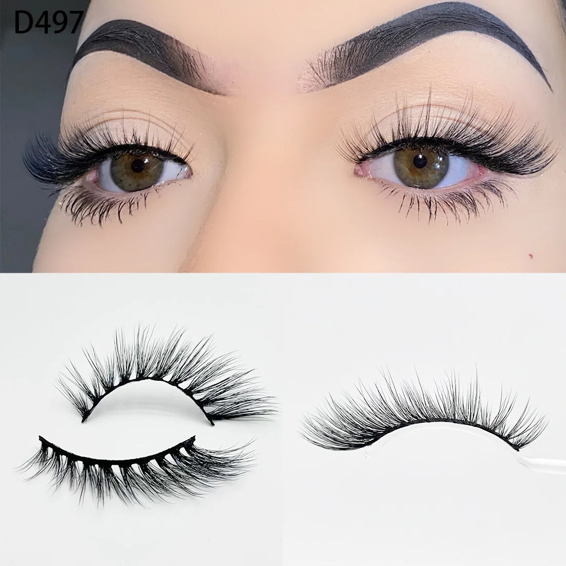 8D Wispy Cat Eye Fox Faux Mink Lashes 5 Pairs Full Strip Winged Eyelashes Pack - Natural Long / plastic lashes tray / D497