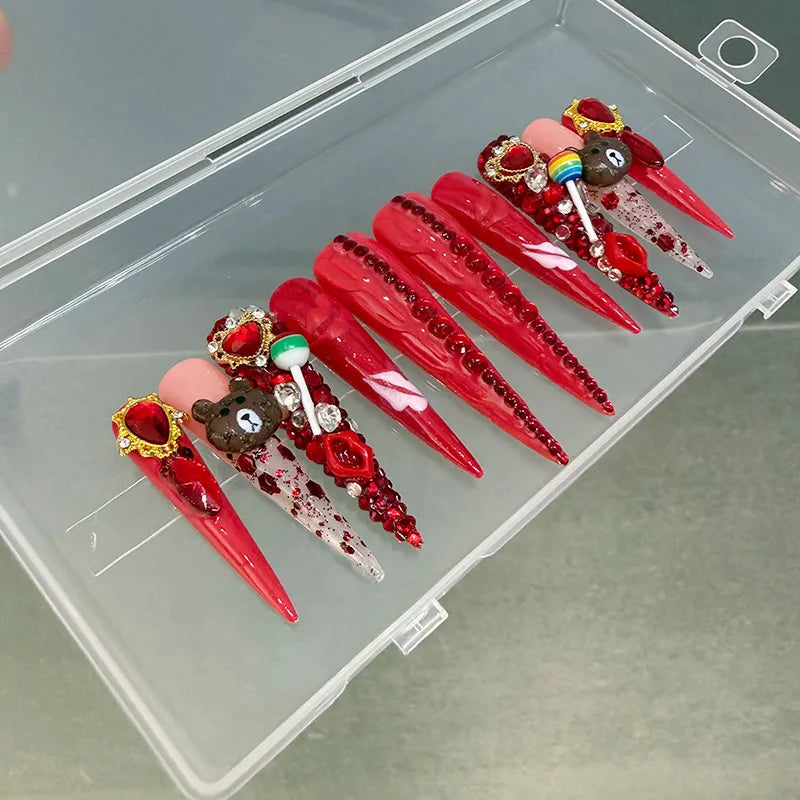 Wholesale Soft Gel Handmade French Tip Press-on Nail Set Custom Logo Short Almond Square Artificial Fake Nails 3D Design Finger