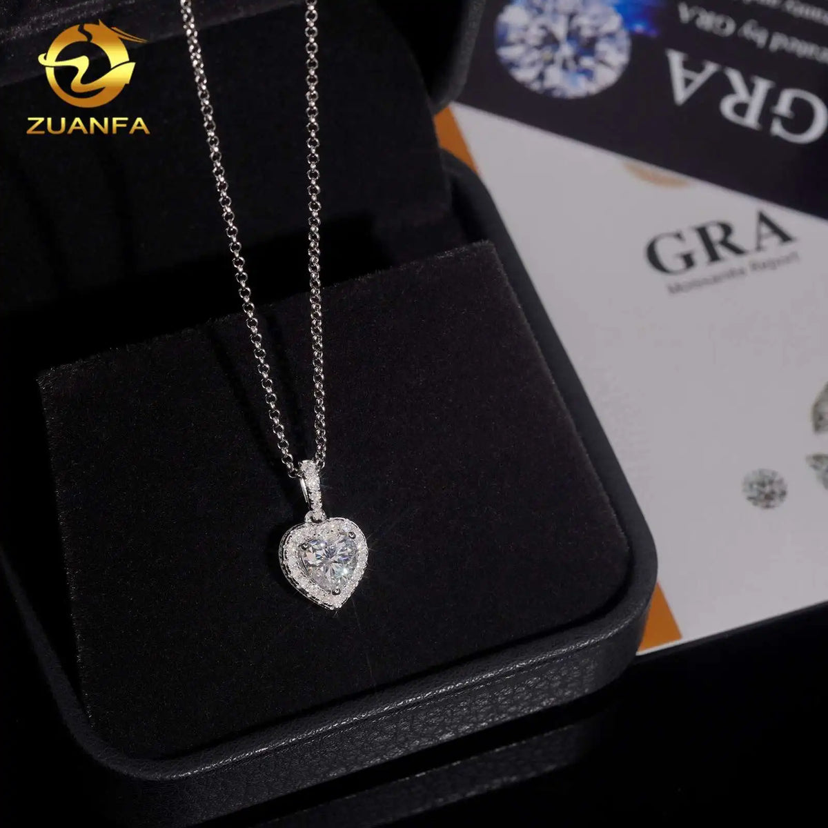 American Warehouse Affordable Fine Jewelry Halo Heart Pendant Necklace 925 Silver Moissanite Diamond Necklace for Women