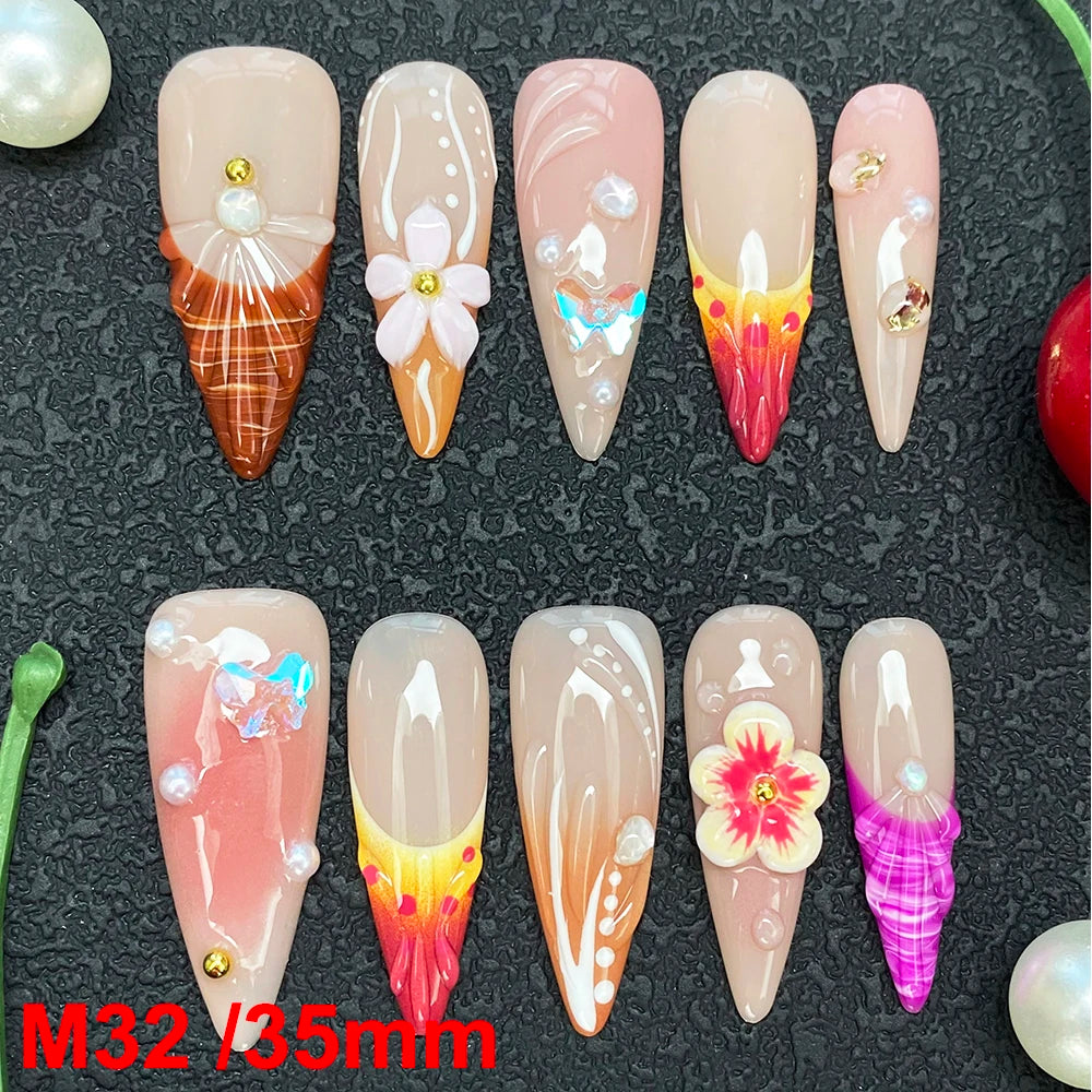 Gorgeous Salon Design Glossy Gel Carved False Nails Art Wholesale 10PCS Covered Decoration UV Gel Private Label Handmade Nails - M32 / 40g