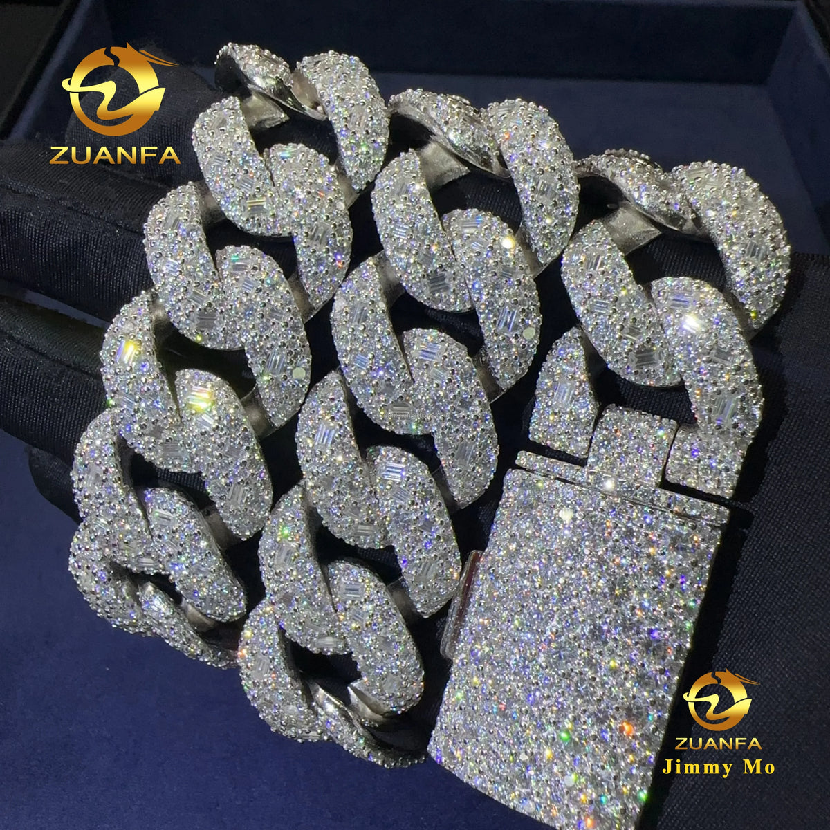 New Arrivals 24mm Rapper Jewelry GRA Certificate 925 Solid Silver Prong Setting Iced Out Nulti Shape Moissanite Cuban Link Chain