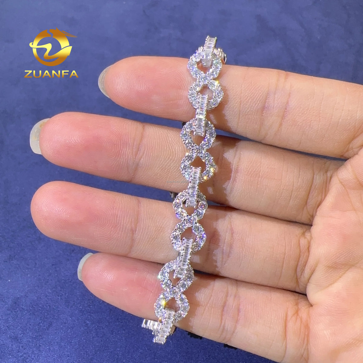 Popular Wholesale Fashion Pass Diamond Tester 8mm S925 Iced Out Hip Hop Jewelry  Moissanite 8 Shape Infinity Cuban Bracelet - Silver