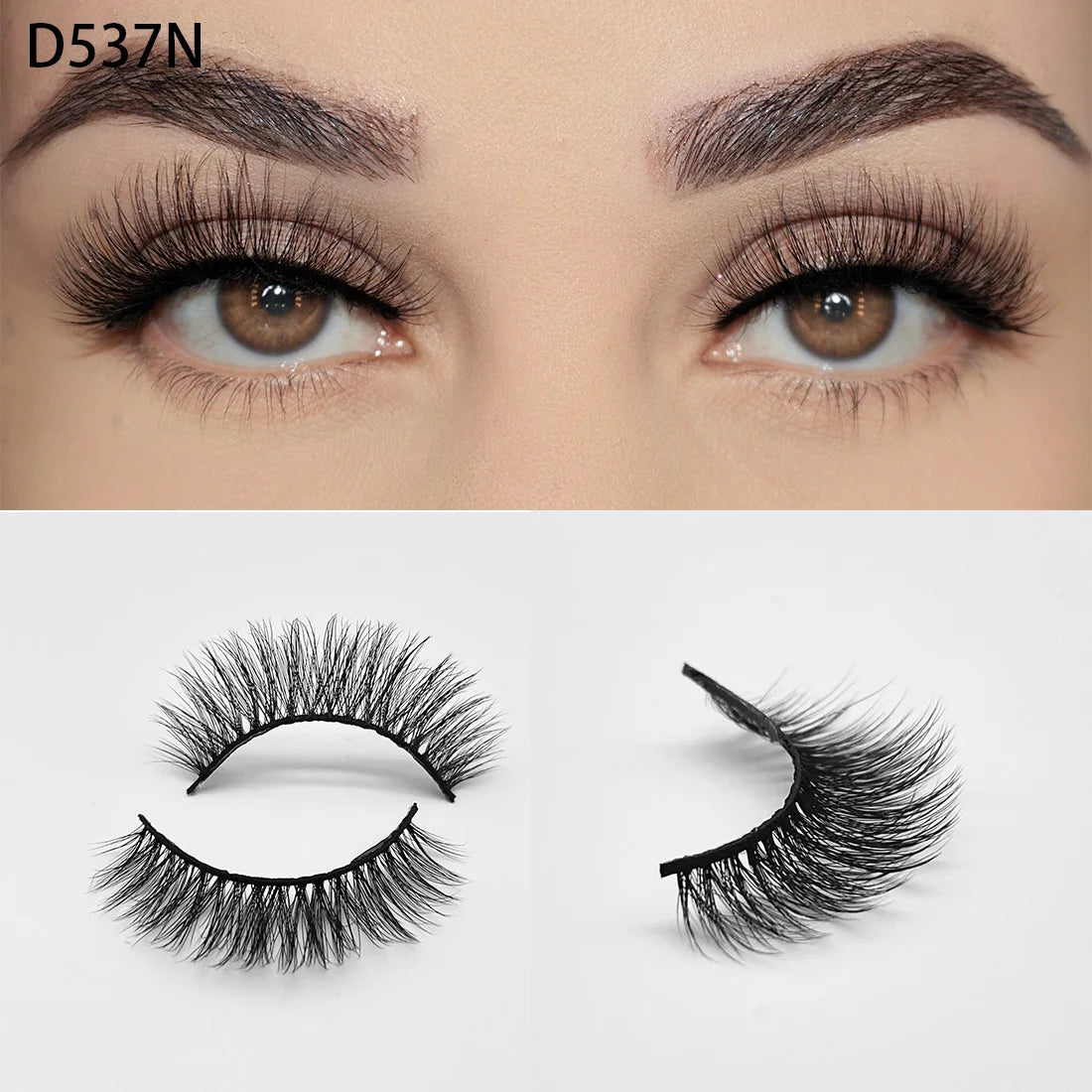 8D Wispy Cat Eye Fox Faux Mink Lashes 5 Pairs Full Strip Winged Eyelashes Pack - Natural Long / plastic lashes tray / D537N