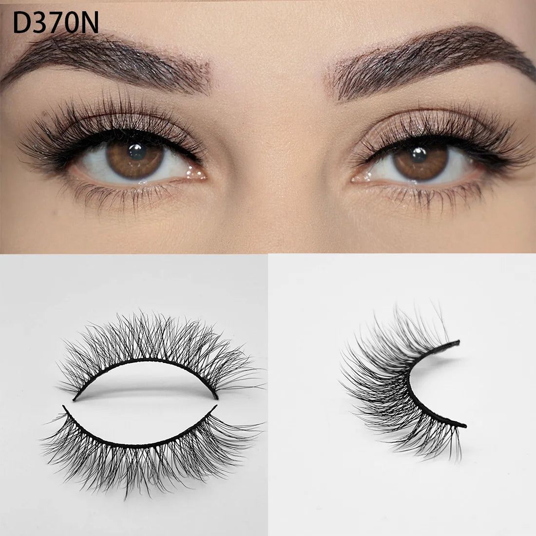 8D Wispy Cat Eye Fox Faux Mink Lashes 5 Pairs Full Strip Winged Eyelashes Pack - Natural Long / plastic lashes tray / D370N