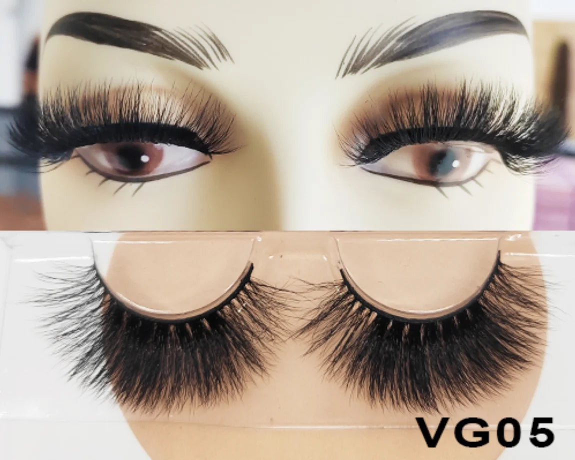 Wholesale Vegan FAUX Mink Eyelashes 25mm 3D Fluffy Full Strip Lashes with Box Cruelty-Free Vendors - Natural Long / VG05