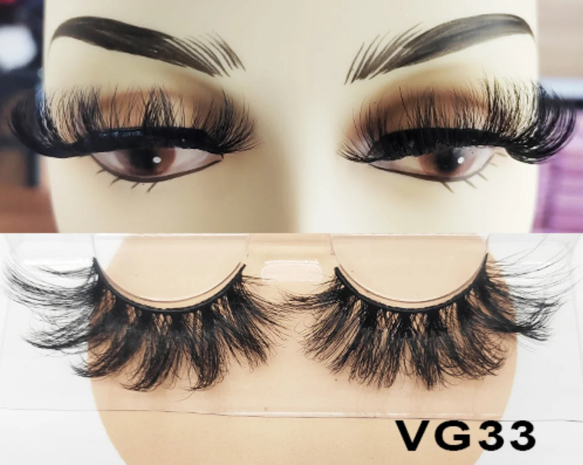 Wholesale Vegan FAUX Mink Eyelashes 25mm 3D Fluffy Full Strip Lashes with Box Cruelty-Free Vendors - Natural Long / VG33