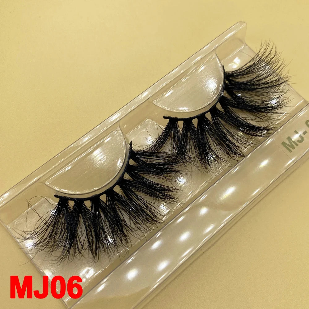 100% Cruelty Free 25mm Super Curl Dense Mink Lashes 3D Wispy Thick Fluffy Russian Strip Eyelashes Custom Logo Private Label - MJ-06 / Long/Fluffy/Thick/Cross