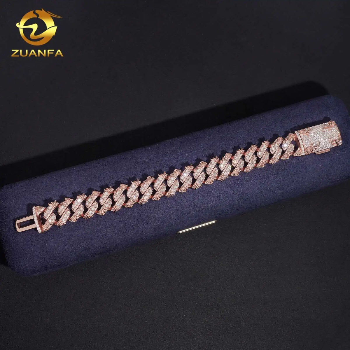 Hip Hop Moissanite Bracelet 925 Sterling Silver Rose Gold Plated GRA Moissanite Iced Out Diamond Cuban Link Bracelet