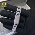 12mm 15mm 18mm Width Fashion Stylish Mosaic Setting New Design S925 Iced Out Hip Hop Jewelry VVS Moissanite Man Cuban Bracelet - Silver-12mm FH2877