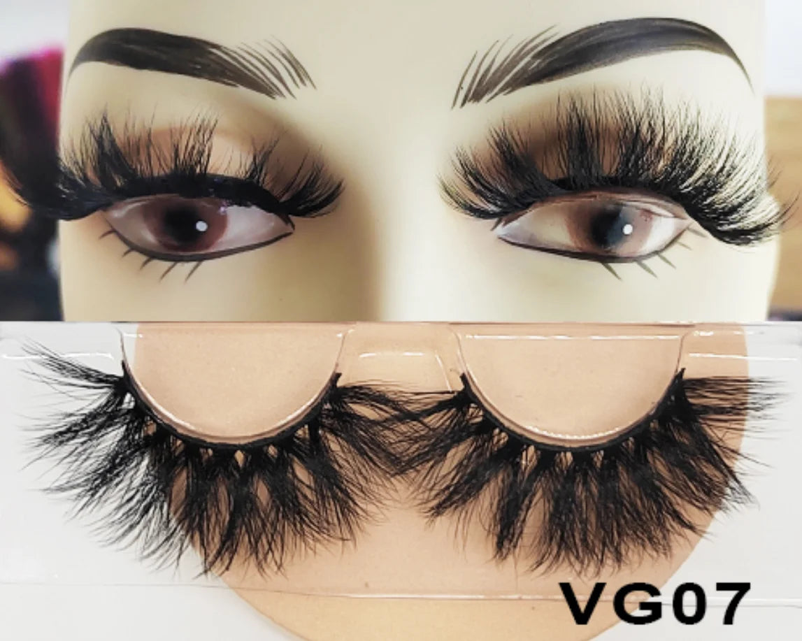 Wholesale Vegan FAUX Mink Eyelashes 25mm 3D Fluffy Full Strip Lashes with Box Cruelty-Free Vendors - Natural Long / VG07