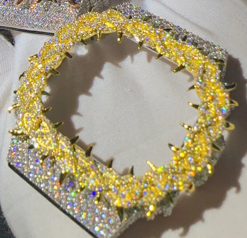 Iced Out Paas Diamond Tester Hip Hop Jewelry DW5600A1 DW5600 Brass VVS Moissanite Diamond Watch Case Bezel - BP4518-Silver and Yellow Gold two tone-DW5600