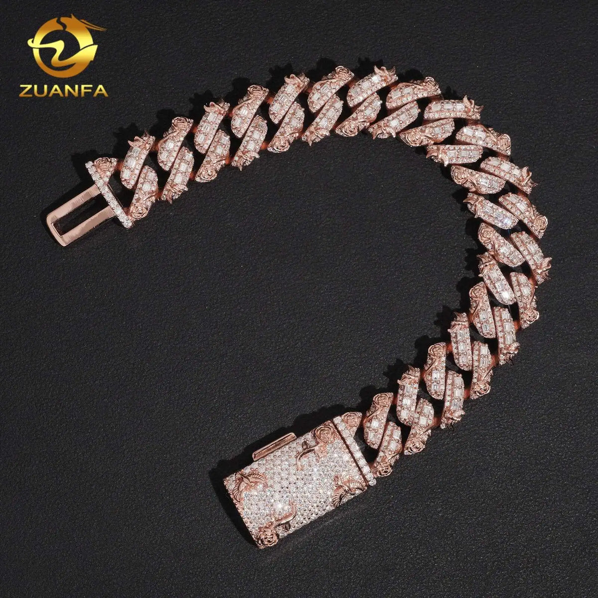 Hip Hop Moissanite Bracelet 925 Sterling Silver Rose Gold Plated GRA Moissanite Iced Out Diamond Cuban Link Bracelet