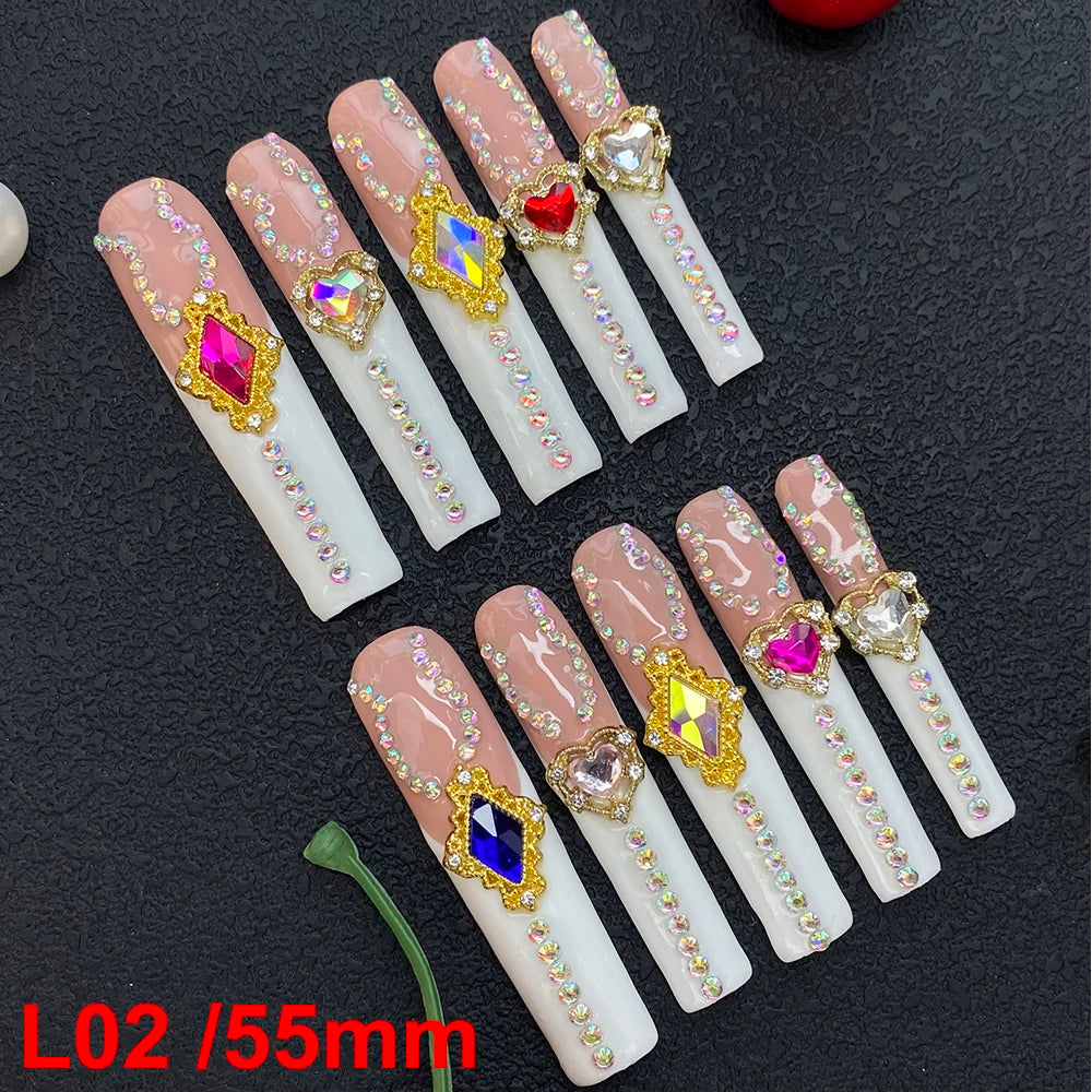 10PCS Full Decorated Soft Gel Thick Acrylic Handmade Nails Press on 55mm Extra Long Salon Design Artificial Fingernail Wholesale - L02 / 50g